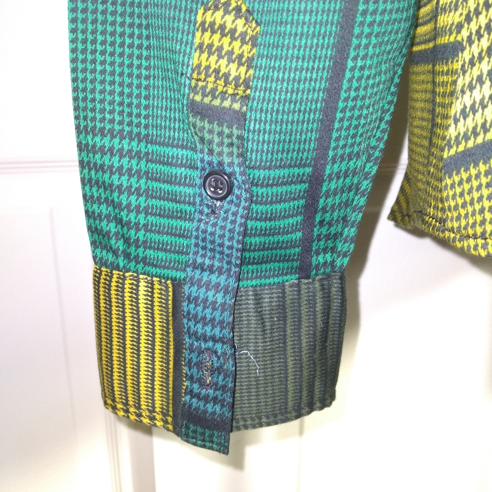7TH AVENUE DESIGN STUDIO Womans Plaid Button-Up Shirt in Green and Yellow- L - Picture 6 of 10